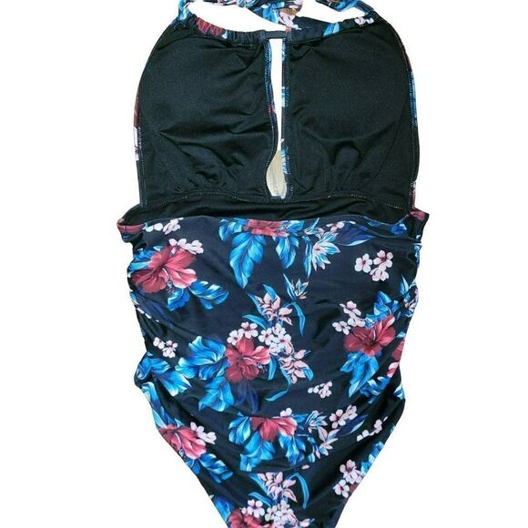 Hawaiian Floral Haulter One Piece Swimsuit Women's Size Large - Picture 2 of 3